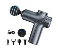 Mini Massage Gun, Deep Tissue Percussion Massager, 6 Speeds, 4 Heads, 1500mAh Battery, Grey