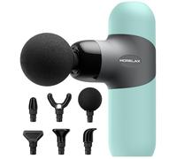 Mini Massage Gun with 6 Massage Heads and 4 Speeds, Portable Percussion Muscle Massager Gun, Silicone Material Removable and Washable, for Home Office Workout, Gift for him her (Blue)