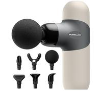 Mini Massage Gun with 6 Massage Heads and 4 Speeds, Portable Percussion Muscle Massager Gun, Silicone Material Removable and Washable, for Home Office Workout, Mother's Day Gifts (Almond)