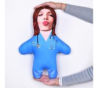 MINI ME! Nurse Original Doll | Personalised Blue Scrubs Uniform Custom Plush Face Cushion | 33cm x 46cm British Made Gifts Teddy (T1 Red)