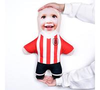 MINI ME! Personalised Create Your Football Kit Face Doll | Novelty Teddy Customise With Photo | 33cm x 46cm The Original Doll | Made in GB (Red - White Stripe)