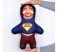 MINI ME! Super Mum Personalised Superhero Face Doll | Funny Cushion Face Teddy | Gift For Mum | 33cm x 46cm The Original British Made Gifts Doll (Dark Curly)
