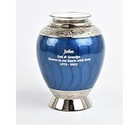 Mini Memorial Tealight Ashes Urn Candle Holder Child Pet Human Brass Aluminium Keepsake (Blue- Text Engraved)