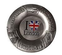 Mini Metal Ashtray, I Love (Union Jack Heart) London with Tower Bridge, London Eye and Bus Around The Edge