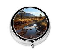 Mini Metal Pill Box 2.0x2.0x0.7 in Round Travel Medicine Pill Organizer Box for Purse Pocket Creek Stones Prints
