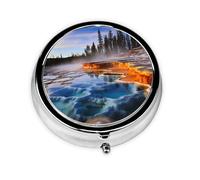 Mini Metal Pill Box 2.0x2.0x0.7 in Round Travel Medicine Pill Organizer Box for Purse Pocket Yellowstone National Park Picture