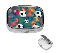 Mini Metal Pill Organizer - 2 Compartment Travel Pill Box Lightweight Pocket Pill Case Colorful Football Weekly Medication Case for Vitamins and Medication