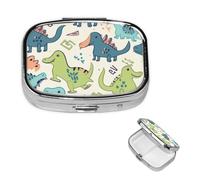 Mini Metal Pill Organizer - 2 Compartment Travel Pill Box Lightweight Pocket Pill Case Cute Dinosaur Weekly Medication Case for Vitamins and Medication