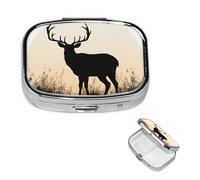 Mini Metal Pill Organizer - 2 Compartment Travel Pill Box Lightweight Pocket Pill Case Deer Silhouette Weekly Medication Case for Vitamins and Medication