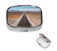 Mini Metal Pill Organizer - 2 Compartment Travel Pill Box Lightweight Pocket Pill Case Freeway Highway Road in The Desert Weekly Medication Case for Vitamins and Medication