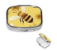 Mini Metal Pill Organizer - 2 Compartment Travel Pill Box Lightweight Pocket Pill Case Honey Bee2 Weekly Medication Case for Vitamins and Medication