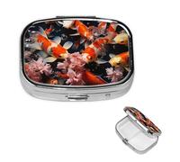 Mini Metal Pill Organizer - 2 Compartment Travel Pill Box Lightweight Pocket Pill Case Japan Fancy Carp Fishes Weekly Medication Case for Vitamins and Medication