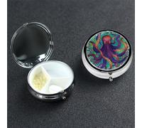 Mini Metal Pill Organizer - 3 Compartment Travel Pill Box Lightweight Pocket Pill Case Colorful Octopus Weekly Medication Casefor Vitamins and Medication