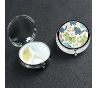 Mini Metal Pill Organizer - 3 Compartment Travel Pill Box Lightweight Pocket Pill Case Cute Dinosaur Weekly Medication Casefor Vitamins and Medication