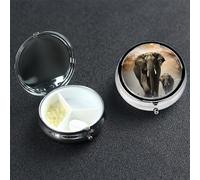 Mini Metal Pill Organizer - 3 Compartment Travel Pill Box Lightweight Pocket Pill Case Elephant in The Fog Weekly Medication Casefor Vitamins and Medication