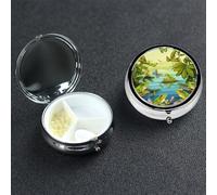 Mini Metal Pill Organizer - 3 Compartment Travel Pill Box Lightweight Pocket Pill Case Many Frogs Sing On The Branches Weekly Medication Casefor Vitamins and Medication