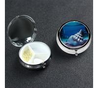 Mini Metal Pill Organizer - 3 Compartment Travel Pill Box Lightweight Pocket Pill Case Underwater World Shell Weekly Medication Casefor Vitamins and Medication