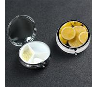 Mini Metal Pill Organizer - 3 Compartment Travel Pill Box Lightweight Pocket Pill Case Yellow Lemon Weekly Medication Casefor Vitamins and Medication