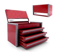 Mini Metal Tool Box with 3 Drawers and Top Storage Portable Micro With Compartments Multifunctional Tool Box for Tools Storage and Organizers,Home DIY (Red)