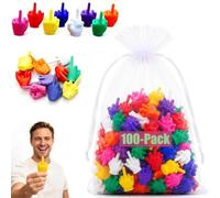 Mini Middle Fingers, Colourful Flip the Bird Tiny Hands Prank (100Pcs) | Toy, Funny Rude Desk Decor, Durable Novelty Gift for Adults, Stocking Stuffers & White Elephant