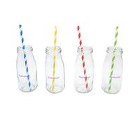 Ruilasago Mini Milk Glass Retro Regular Bottles with Bottle Lid Straw for Wedding Party BBQ 250ML Drinkware