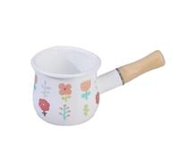 Mini Milk Pan Milk Pot Tea Coffee Egg Boiling Pot Enamel Milk Pan with Wooden Handle, 512ml Nonstick Saucepan Mini Butter Warmer (Flower)