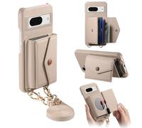 Mini-mirror Phone Case for Google Pixel 9/9 Pro Cover with Crossbody Strap Large Card Holder Bag Wallet Case Shockproof PU Leather Magnetic Purse for Google Pixel 9/9 Pro 5G Beige