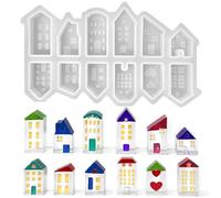 Mini Molde de Silicona de la CasaSilicone Moulds for Casting 3D Houses, Set of 12, Silicone Moulds for Plaster, Wax, Concrete, DIY Candles, House Shape Casting Moulds