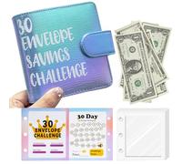 Mini Money Challenge Binder - Save $465 / $1000 in 1 Month with 30 Cash Envelopes & Budget Tracker, PU Leather Beginner Budgeting Kit Portable Cash Saving Book Gift, Blue