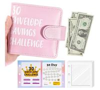 Mini Money Challenge Binder - Save $465 / $1000 in 1 Month with 30 Cash Envelopes & Budget Tracker, PU Leather Beginner Budgeting Book Kit Gift, Pink