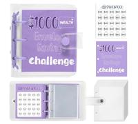 Mini Money Saving Challenge Book Portable Budget Binder with Cash Envelopes to Save $1000 for Home Office School(Purple)