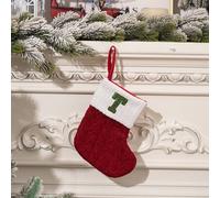 Mini Monogram Stocking Red Christmas Initial Letter Knit Stockings with Cuffs Cute Xmas Alphabet Decorations for Home Family Fireplace Hanging Gifts DIY Decor