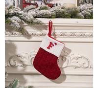 Mini Monogram Stocking Red Christmas Initial Letter Knit Stockings with Cuffs Cute Xmas Alphabet Decorations for Home Family Fireplace Hanging Gifts DIY Decor