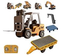Mini Montacargas a Control Remoto, Premium Alloy Mini Rc Construction Set, Mini Rc Forklift 1/64 Scale, 2.4ghz Remote Control, Type-C Direct Charging, For Adults (Mini Forklift + Trailer)