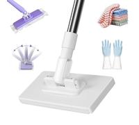 Mini Mop,10 Reusable Cloths with One-Button Clamping,No Wash & No Touching,100cm Automatic Cloth Changing Mini Mop, Portable Wet Dry Mops for House Wall Home Bathroom (White,110cm/45.3in)