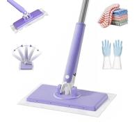 Mini Mop,10 Reusable Cloths with One-Button Clamping,No Wash & No Touching,100cm Automatic Cloth Changing Mini Mop, Portable Wet Dry Mops for House Wall Home Bathroom (Purple,70cm/27.9in)
