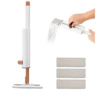 Mini Mop Microfiber Portable Self Wringing Sponge Mop Wash Free Cleaning Mop Self Squeezing Mop Flat Floor Squeeze Mop with 4 Replacement Cloth Pad for Kitchen Countertop Glass Windows (Coffee)