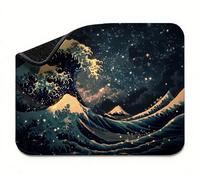Mini Mouse Mat 24x16 inch, Mouse Mat Black Waves(2), Thick Anti-slip Rubber Base Waterproo Mousepad, Small Gaming Desk Mat, Keyboard Mat, Improved Precision and Speed, Home Office Travel t0s-601