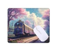 Mini Mouse Mat 340 x 280 x 3 mm, Small Mouse Pad Sakura Train, Portable Ultra Thick Non-Slip Base Washable Compact Mouse Mat, Waterproof Surface, Stitched Edges Mousepad, Gifts for Women T-11156