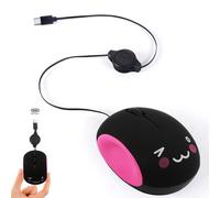 Mini Mouse USB C Corded Retractable 70 cm Cable, Small Computer Mouse 1000D-PI Optical with Type-C Retractable Cable, Quiet Click, for Left and Right Handed Travel PC Laptop Notebook Desktop Mac Pink