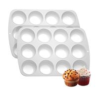 Mini Muffin Mould Silicone Muffin Cases for 12 Muffins - Pack of 2 Muffin Moulds Baking Tray 31 x 22 cm Muffin Cases BPA Free, Non-Stick Coating, Easy to Clean, Dishwasher Safe for Baking (2, White)