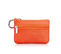 Mini Multi-Color Genuine Leather Small Coin Purse Light Top Layer Cowhide Zipper Key Case Solid Color Coin Loose Money Bag (Orange)