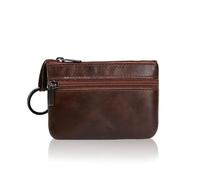 Mini Multi-Color Genuine Leather Small Coin Purse Light Top Layer Cowhide Zipper Key Case Solid Color Coin Loose Money Bag(Dark Brown 2)