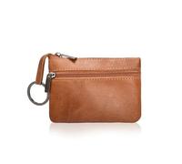 Mini Multi-Color Genuine Leather Small Coin Purse Light Top Layer Cowhide Zipper Key Case Solid Color Coin Loose Money Bag(Brown 2)