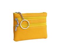 Mini Multi-Color PU Leather Small Coin Purse Light Top Layer Cowhide Zipper Key Case Solid Color Coin Loose Money Bag(D-Yellow)
