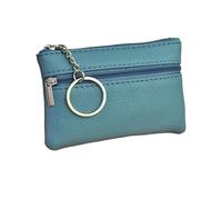 Mini Multi-Color PU Leather Small Coin Purse Light Top Layer Cowhide Zipper Key Case Solid Color Coin Loose Money Bag(A-Blue)