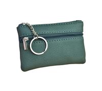Mini Multi-Color PU Leather Small Coin Purse Light Top Layer Cowhide Zipper Key Case Solid Color Coin Loose Money Bag(A-Blackish Green)