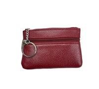 Mini Multi-Color PU Leather Small Coin Purse Light Top Layer Cowhide Zipper Key Case Solid Color Coin Loose Money Bag (B red)