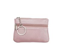 Mini Multi-Color PU Leather Small Coin Purse Light Top Layer Cowhide Zipper Key Case Solid Color Coin Loose Money Bag(B-Pink)