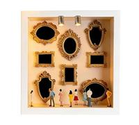 Mini Musée DIY 25x25 cm | Boîte Silhouette en Bois avec Figurines | Miniatures Dorés et Personnages Sculptés | Décoration Anniversaire Mariage Maison | Cadre Photo Créatif et Artisanat